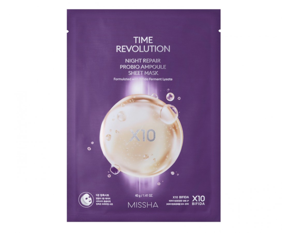 Missha Time Revolution Night Repair Probio Ampoule Sheet Mask - kaukė